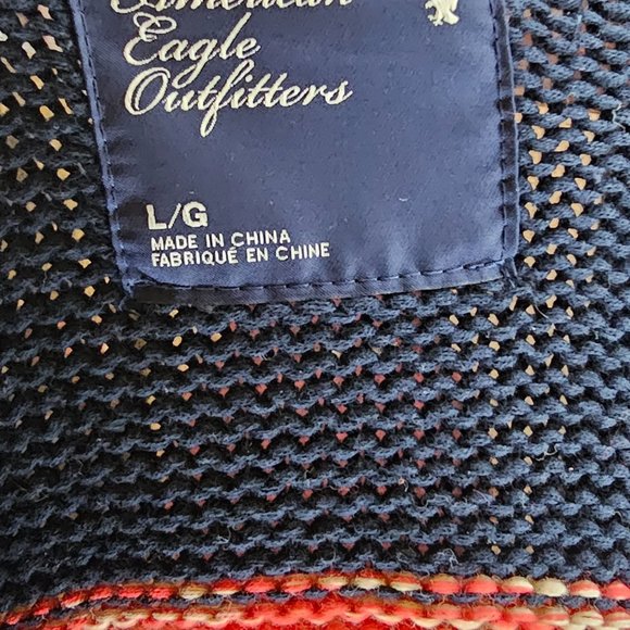 American‎ Eagle Outfitters Off Shoulder Crop Sweater Boatneck Blue Orange Sz Lrg - Picture 2 of 4